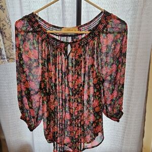Abercrombie & Fitch Black Blouse with Pink Floral Pattern